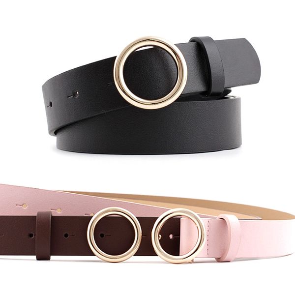 fashion female belt round shape buckle waist belt casual leather belts for lady women strap brand classic, Black;brown